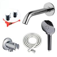 Fortifura Calvi Badkraan set - uitloop - 22cm inkortbaar - rond bedieningspaneel - gladde slang - ronde handdouche - inbouwdeel - wandhouder - chroom SW542643/SW706209/SW721166/SW1122510/SW496814/SW11 - thumbnail