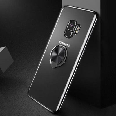 TOTUDESIGN voor Galaxy S9 TPU galvaniseren schokbestendige terug beschermhoes met draaibare ringhouder (zwart)