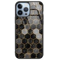 iPhone 13 Pro Max glazen hardcase - Hexagons zwart - thumbnail