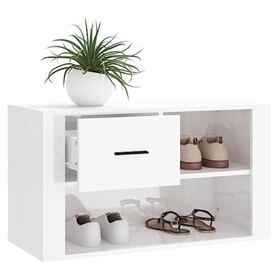 Schoenenkast 80x35x45 cm bewerkt hout hoogglans wit