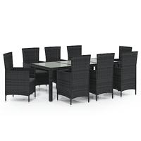 9-delige Tuinset met kussens poly rattan zwart - thumbnail