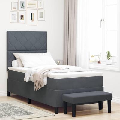 Boxspring Bed met Matras & Bank Donkergrijs 100x200 cm Fluweel