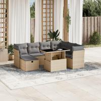 8-delige Loungeset met kussens poly rattan beige - thumbnail