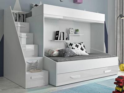 Stapelbed PAREO 90x200 cm wit/hoogglans wit met trap aan de linkerzijde Stapelbed PAREO 90x200 cm wit/hoogglans wit met trap aan de linkerzijde