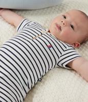 Combicourte baby met trui-kraag PETIT BATEAU in gestreept katoen marineblauw - thumbnail