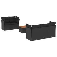 6-delige Loungeset met kussens poly rattan zwart - thumbnail