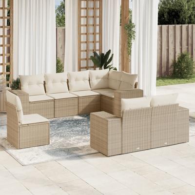 9-delige Loungeset met kussens poly rattan beige