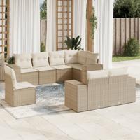 9-delige Loungeset met kussens poly rattan beige - thumbnail