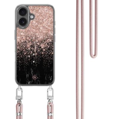 iPhone 17 hoesje met rosegoud koord - Marmer twist