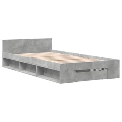 Bedframe met lade bewerkt hout betongrijs 90x190 cm
