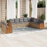 10-delige Loungeset met kussens poly rattan beige - thumbnail