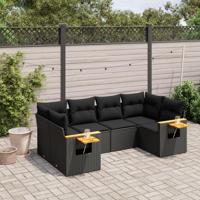 6-delige Loungeset met kussens poly rattan zwart - thumbnail