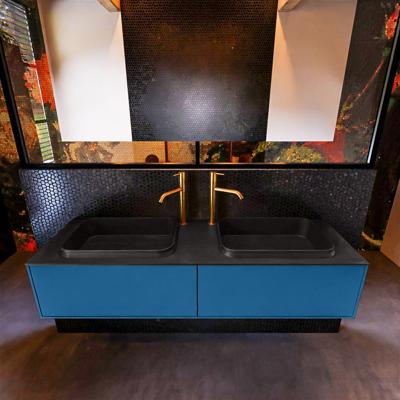 Badkamermeubelset Mondiaz Erin 150 cm met 2 Lades met RIDGE Wastafel Dubbel Urban met 2 kraangaten Greeploos Mat Jeans Badkamermeubelset Mondiaz Erin 150 cm met 2 Lades met RIDGE Wastafel Dubbel Urban met 2 kraangaten Greeploos Mat Jeans