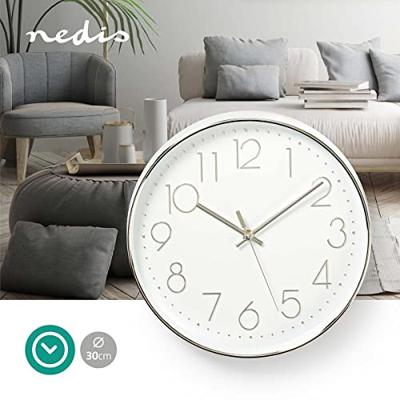 Nedis clwa015pc30sr ronde wandklok diameter 30 cm wit & zilver - thumbnail