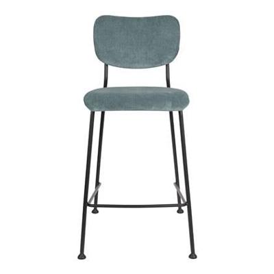 Zuiver Barstoel 'Benson' Ribstof, kleur Grijsblauw (zithoogte 65cm)