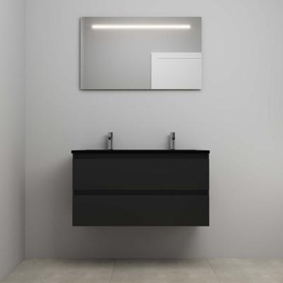 On-Line Badkamermeubelset - 100 cm - Voorgemonteerd - Ladestructuur - Acryl Wastafel - 2 Kraangaten - Spiegel met LED-Verlichting - Mat Zwart