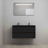 On-Line Badkamermeubelset - 100 cm - Voorgemonteerd - Ladestructuur - Acryl Wastafel - 2 Kraangaten - Spiegel met LED-Verlichting - Mat Zwart - thumbnail