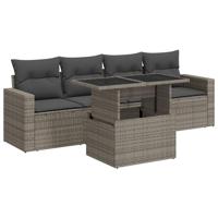 5-delige Loungeset met kussens poly rattan grijs - thumbnail