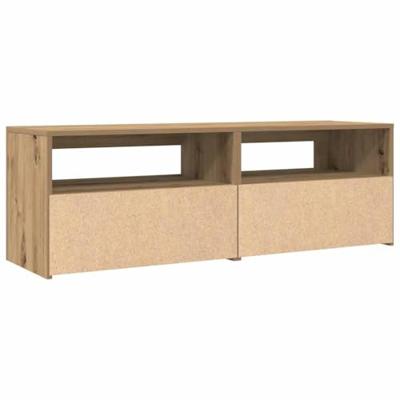 Tv-meubel met LED 120x35x40 cm bewerkt hout artisanaal eiken