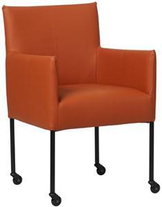 Cognac leren moderne kuipstoel Desire - poot rond zwart met wiel - Toledo Leer Cotto (cognac leer)