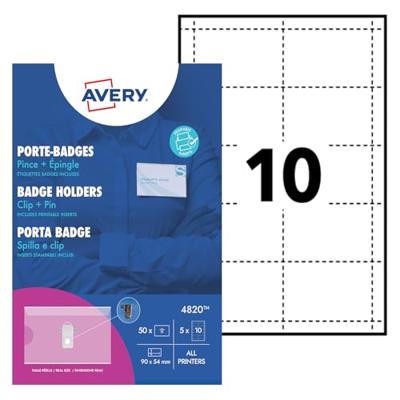 Avery-Zweckform 4820 Naamplaatje (b x h) 90 mm x 54 mm 50 stuk(s) Avery-Zweckform 4820 Naamplaatje (b x h) 90 mm x 54 mm 50 stuk(s)