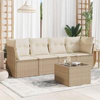 5-delige Loungeset met kussens poly rattan beige - thumbnail