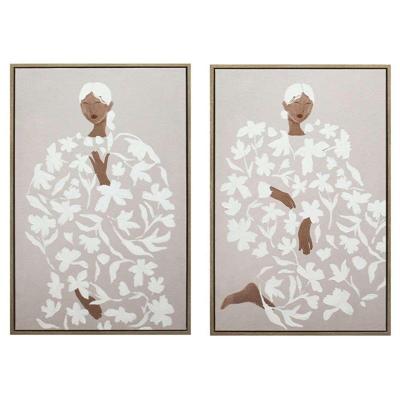 Schilderij Home ESPRIT Wit Blommor Scandinavisch 60 x 3,8 x 90 cm (2 Stuks)