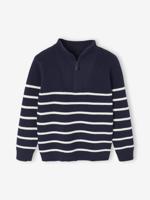 Gestreept sweater met lange mouwen voor jongens marineblauw - thumbnail