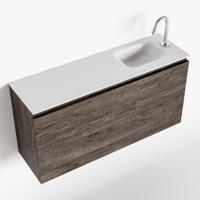 MONDIAZ OLAN 100cm toiletmeubel dark brown. LEX wastafel talc rechts 1 kraangat - thumbnail