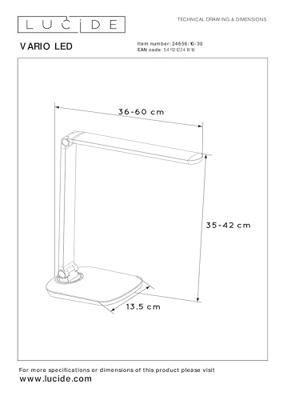 Lucide VARIO LED - Bureaulamp - LED Dimb. - CCT - 1x8W 2700K/6500K - Zwart
