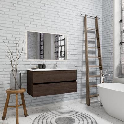 Zaro Sevilla Solid Surface badmeubel 100cm donker eiken 1 kraangat spoelbak rechts met 2 lades Zaro Sevilla Solid Surface badmeubel 100cm donker eiken 1 kraangat spoelbak rechts met 2 lades