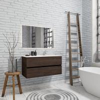 Zaro Sevilla Solid Surface badmeubel 100cm donker eiken 1 kraangat spoelbak rechts met 2 lades - thumbnail