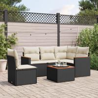 6-delige Loungeset met kussens poly rattan zwart - thumbnail