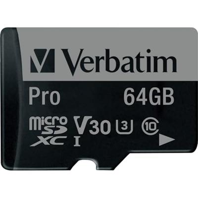 Verbatim PRO microSDXC-kaart 64 GB Class 10, UHS-I, UHS-Class 3 Incl. SD-adapter