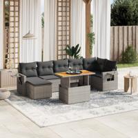 8-delige Loungeset met kussens poly rattan grijs - thumbnail