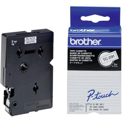 Brother TC-291 Labeltape Kunststof Tapekleur: Wit Tekstkleur: Zwart 9 mm 7.7 m