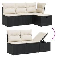 5-delige Loungeset met kussens poly rattan zwart - thumbnail
