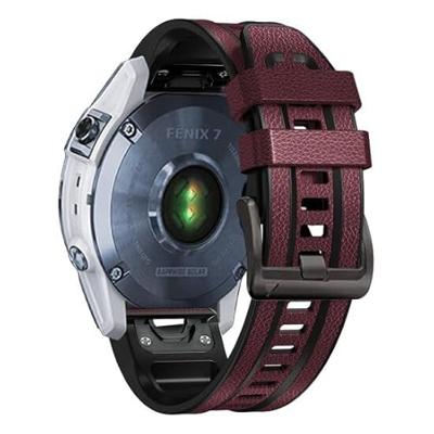 By Qubix - leer + siliconen bandje - Bordeaux - Compatible met Garmin Fenix 8-51mm - Compatible Garmin bandje
