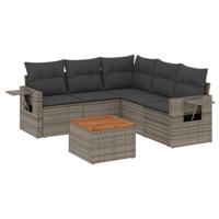 6-delige Loungeset met kussens poly rattan grijs - thumbnail