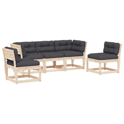 5-delige Loungeset met kussens massief grenenhout - thumbnail