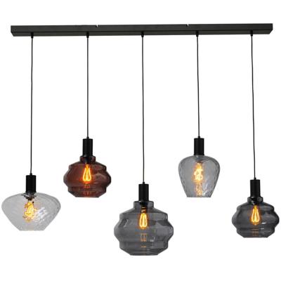 Masterlight 5-lichts hanglamp - zwart -Porto met verschillende glazen - 2711-05-05-130-5-415