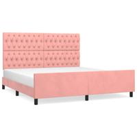Bedframe met hoofdeinde fluweel roze 180x200 cm - thumbnail