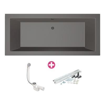 Ligbad Xenz Society | Inbouw | 170x75 cm | Incl.Badafvoer | Met overloop | Acryl | Antraciet mat