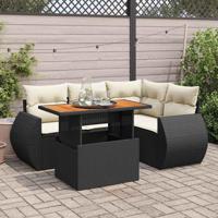 5-delige Loungeset met kussens poly rattan zwart - thumbnail