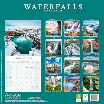 Waterfalls Calendar 2026 Square Scenic Wall Calendar - 16 Month