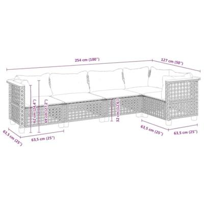 5-delige Loungeset met kussens poly rattan grijs