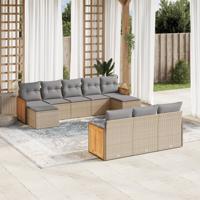 10-delige Loungeset met kussens poly rattan beige - thumbnail