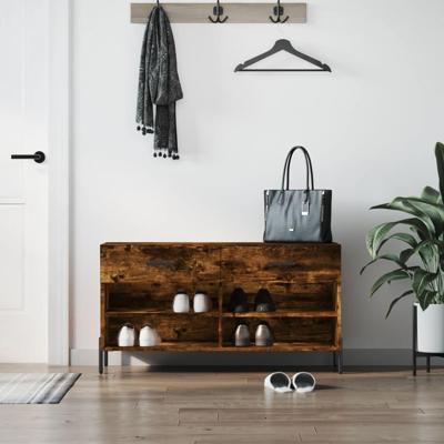 VidaXL Schoenenbank 102x35x55 cm bewerkt hout gerookt eikenkleurig VidaXL Schoenenbank 102x35x55 cm bewerkt hout gerookt eikenkleurig
