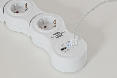 Stopcontactenstrip 5 Tomas met Interruptor Brennenstuhl Vario-Power Wit 3600 W USB x 2 (1,4 m) - thumbnail