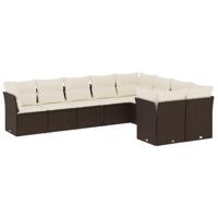9-delige Loungeset met kussens poly rattan bruin - thumbnail